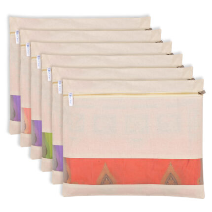 Cotton Saree Bags/Covers For Storage Set Of - 6 Big Size Single (16 X 14 Inches) With Zip Closure